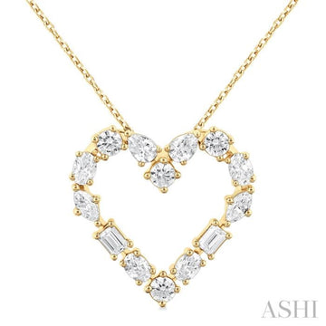 1 Ctw Heart Shape Mixed Diamond Cut Fashion Pendant With Chain in 14K Yellow Gold